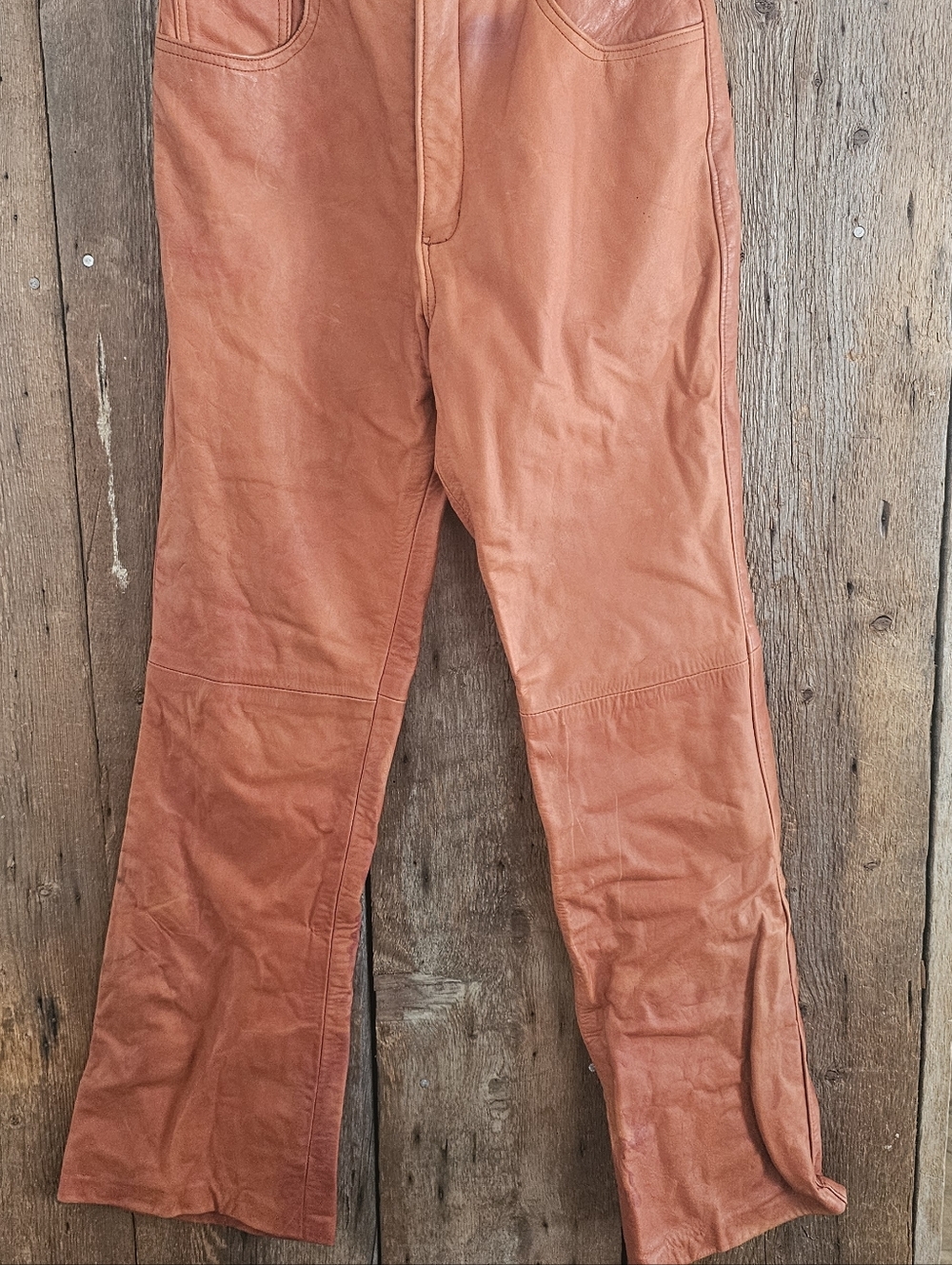 Rust Orange Leather Flared Pants